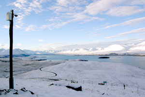 The Tekapo Tourism webcam after a fall of snow